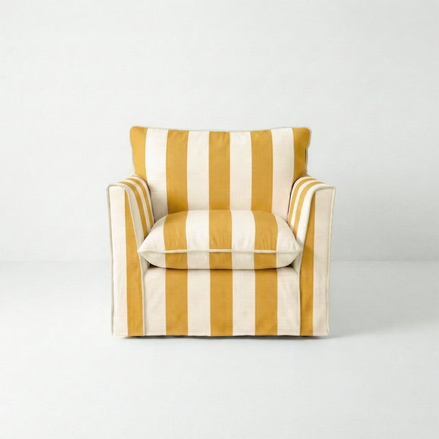Not Yet Made - Made To Order Sophie Conran Coco Armchair - Dandelion Stripes with Knife Edge Cushion For Sale - Image 5 of 5