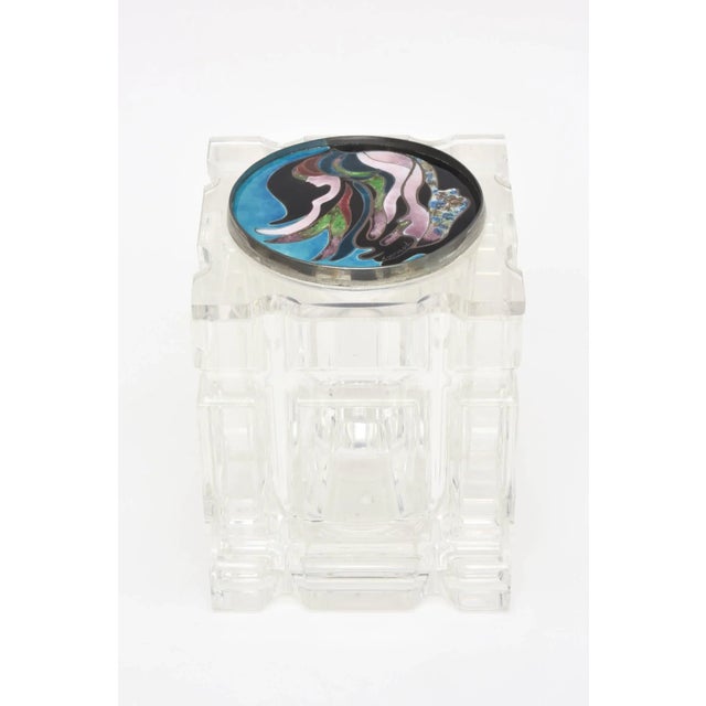 This beautiful vintage mixed media vessel, container and or box is lucite and has a removable lid with a spectacular...