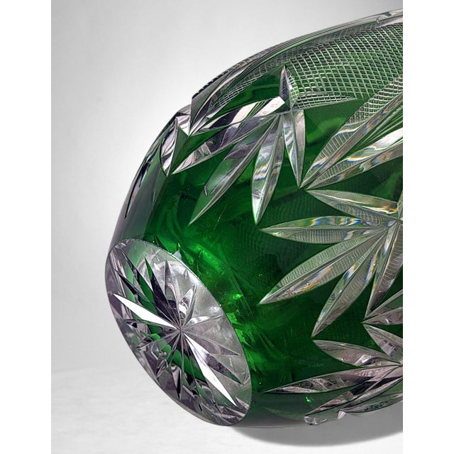 Bohemian Biedermeier Style Cut and Polished Green Crystal Vase For Sale - Image 16 of 18