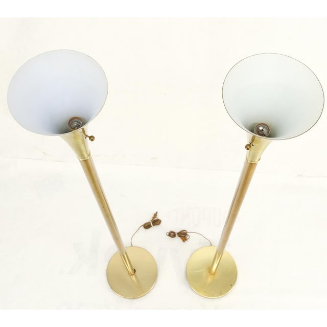 Late 20th Century Pair of Mid Century Modern Brass Trumpet Shape Floor Lamps Torcheres For Sale - Image 5 of 13