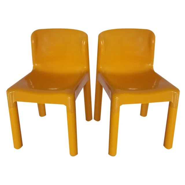 Yellow 4865 Chairs by Carlo Bartoli for Kartell, 1970s, Set of 2 For Sale