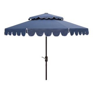 Venice 9Ft Round Double Top Crank Umbrella, Navy With White Trim For Sale