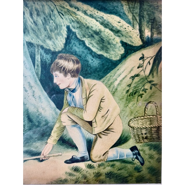 English Framed English Regency Hand-Colored Boy Fishing After Richard Westall, Dated 1812 For Sale - Image 3 of 16