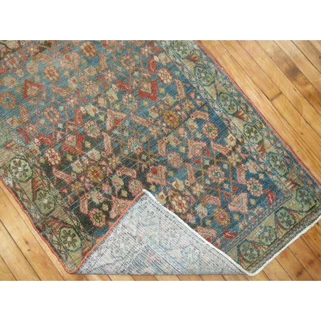 Textile Early 20th Century Zabihi Collection Rare Long Blue Gray Pink Persian Malayer Runner - 2'9" x 19'8" For Sale - Image 7 of 11