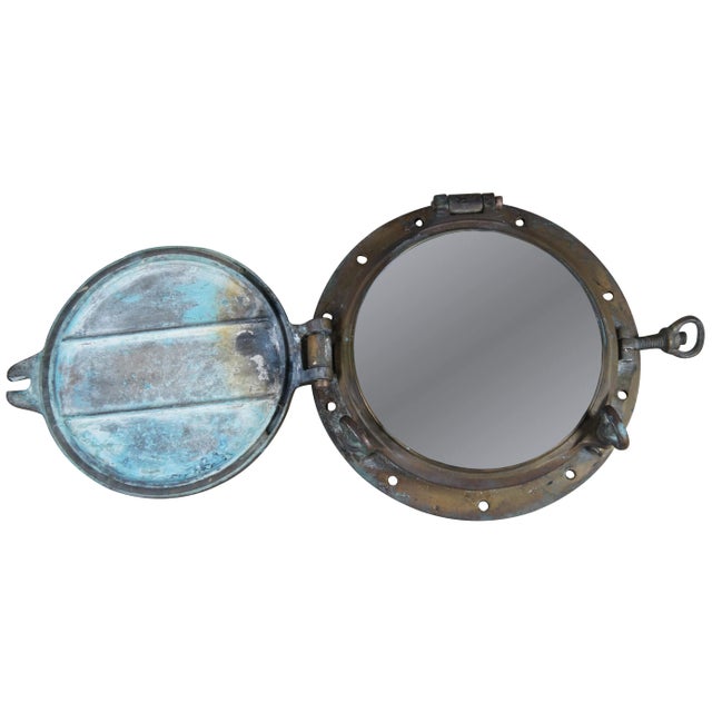 Nautical Early 20th Century Solid Brass Maritime Ships Porthole Storm Cover Window For Sale - Image 3 of 13