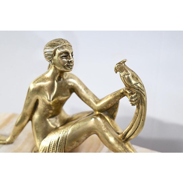 Cream Art Deco Fireplace Set in Onyx and Bronze from A. Gapaillard, 1920 For Sale - Image 8 of 18