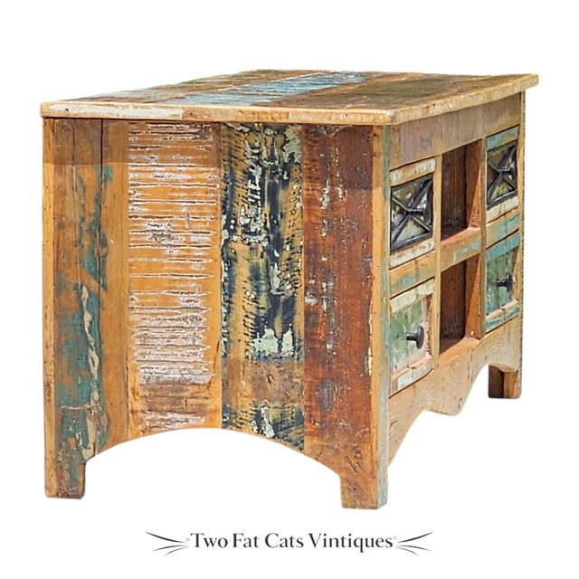 2020s Rustic Reclaimed Wood Tv Stand & Media Console | Coastal Farmhouse Credenza For Sale - Image 5 of 12
