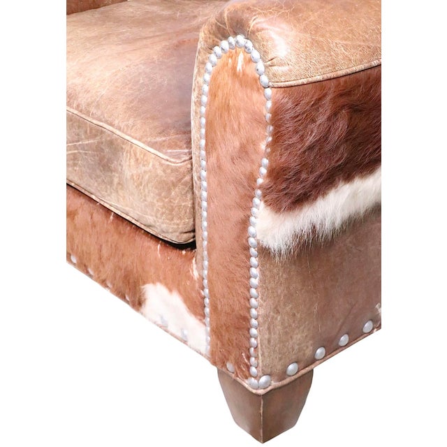 Animal Skin Rustic Old Hickory Hide and Leather Club Chair and Ottoman For Sale - Image 7 of 16