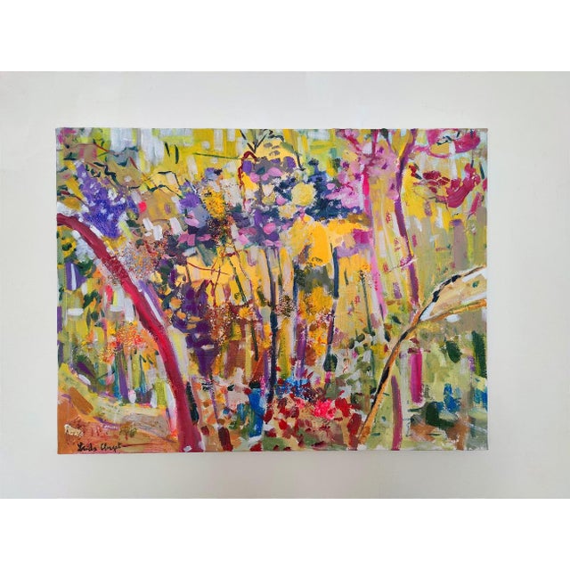This vibrant work is an explosion of color and texture, evoking a forest. The stylized branches and foliage, rendered...