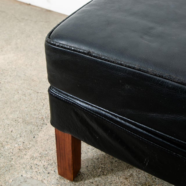 Black 1960s Mid Century Danish Modern Ottoman Footstool Wood Black Leather Cushion MCM For Sale - Image 8 of 11