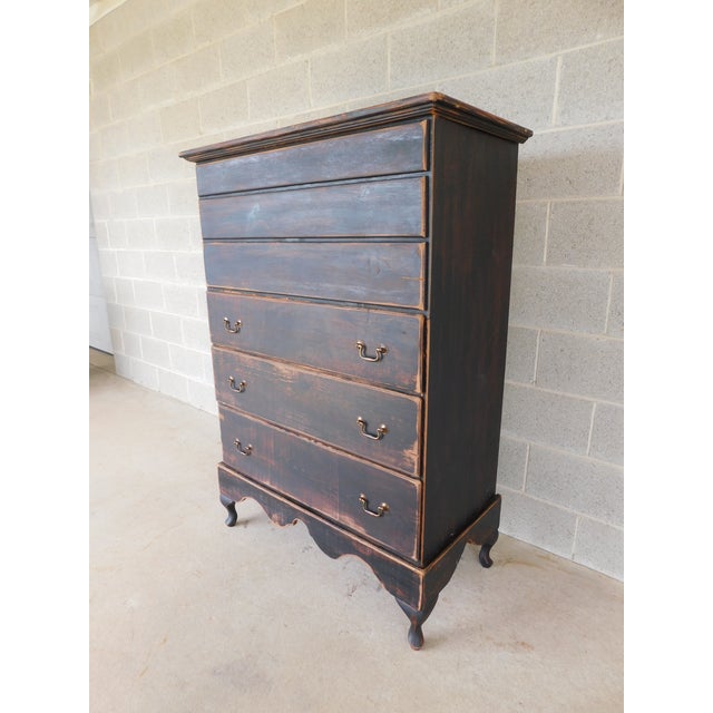 Primitive Shaker Style Paint Distressed New England Blanket Chest by Ezra G Tippin Ohio, 2pc Design Chest on Leg Platform...