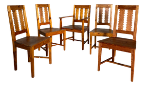 Vintage Swedish Sculptural Dining Chairs in Pine, 1930s, Set of 5