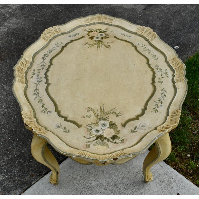 Beige Italian Coffee Table Florentine Style Lacquered Painted Baroque Oval Tray 50s For Sale - Image 8 of 13