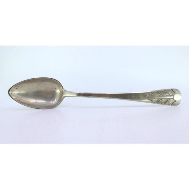 Silver Rice and Serving Spoon with Embossed Acanthus Leaves and Monogram Card For Sale - Image 4 of 8