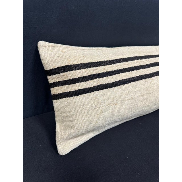 Turkish Hemp Pillow Cushion Natural Beige Black Cushion Cover 14"x45" #18009 Enhance your home decor with our Kilim Pillow...