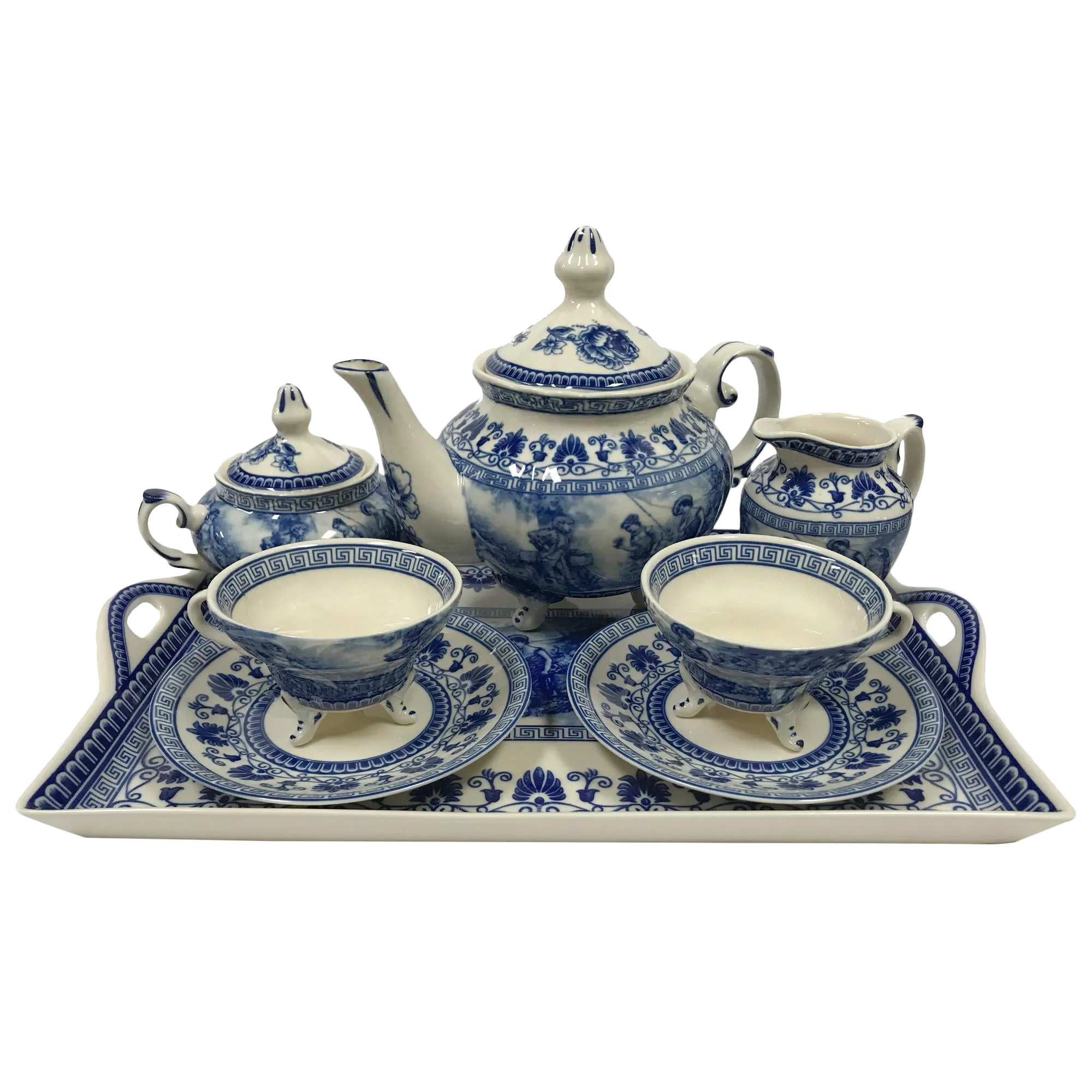 Liberty Blue Transferware Porcelain Tea Set With Tray Antique