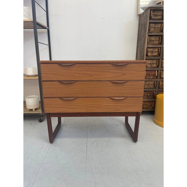 Danish Modern Dresser with 3 Drawers. G Plan Style. Retro Construction with Unique Drawer Handles.Finished Back....