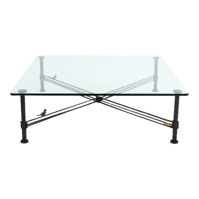 1970s Ilana Goor Signed 1/100 Brutalist Rebar Coffee Table With Bronze Birds For Sale
