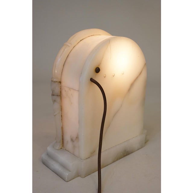 1920s Rare French Art Nouveau J. B. Hirsch Carved Alabaster Marble Bronze Table Lamp For Sale - Image 10 of 13
