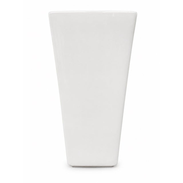 Ceramic Vintage Pottery Barn Large Glossy White Geometric Ceramic Vase – Modern Minimalist Sculptural Vessel For Sale - Image 7 of 12