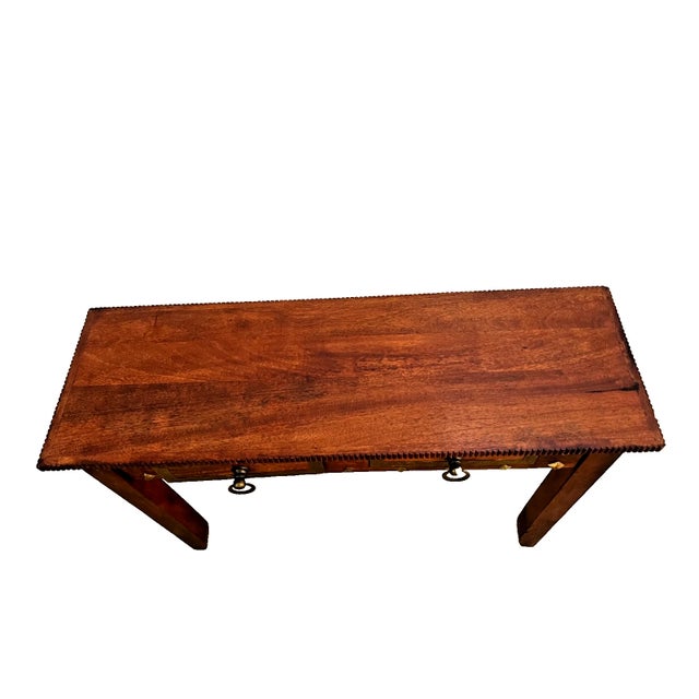 Gorgeous Vintage Sofa Table, Two Drawers, Brass accents, Carved top Edges, Indonesian Mahogany. 31" Tall x 40" wide x 13"...