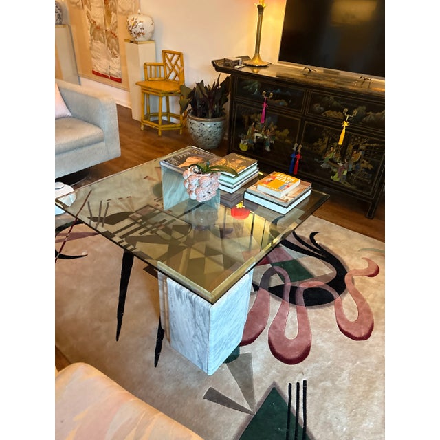 Stone 1980s Glass and Carrara Marble Coffee Table For Sale - Image 7 of 12