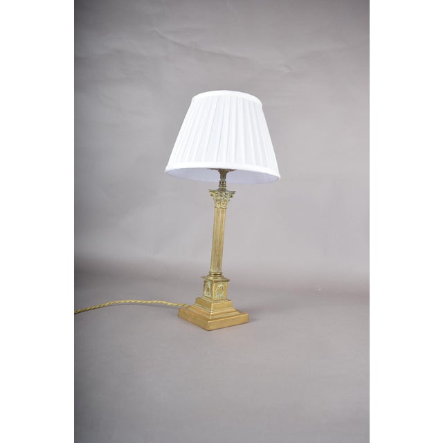 Louis XVI Neoclassical Gilded Brass Fluted Column Table Lamp with Laurel Wreath Relief, Europe, 1930s For Sale - Image 6 of 13