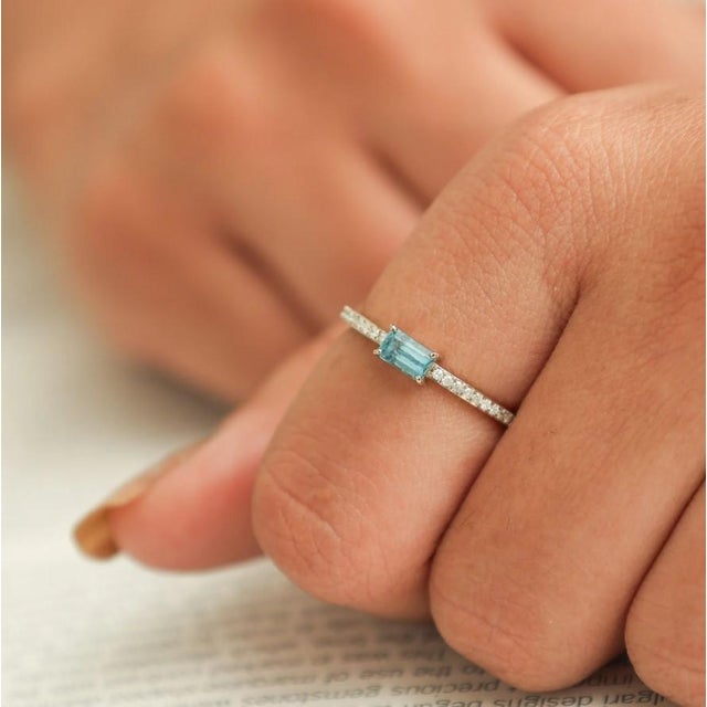 Natural 0.39 cts aquamarine & 0.14 cts diamond ring in 14k gold For Sale - Image 12 of 18