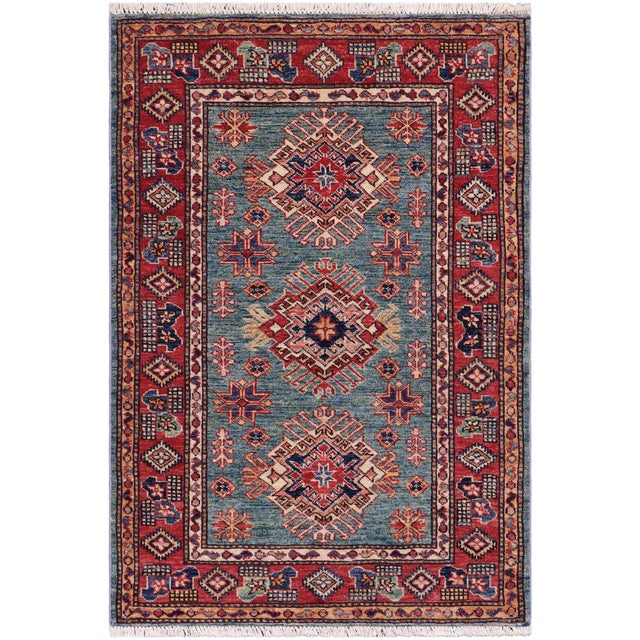 Red Southwestern Super Kazak Green/Red Wool Rug - 3'0'' X 4'0'' For Sale - Image 8 of 10