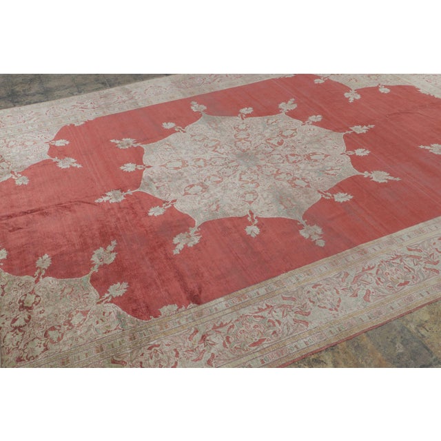 Rug & Kilim Antique Persian Tabriz Rug in Red With Ivory Florals and Medallion - Rug & Kilim For Sale - Image 4 of 7