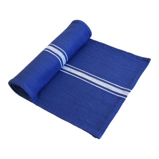 Farmhouse Royal Blue & White Striped Table Runner 110" Long