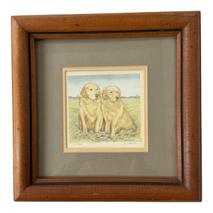 Vintage R. Salinas Signed, Numbered Print Lithograph of Two Golden Retrievers