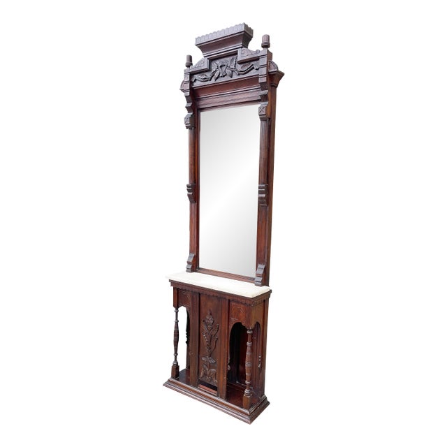 Late 1800s Pier Mirror With Marble Shelf. For Sale