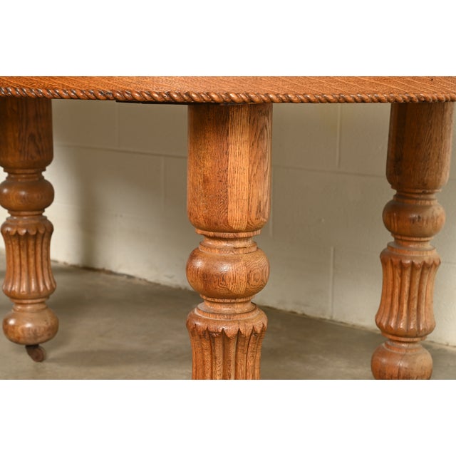 R. J. Horner Style Antique Victorian Carved Oak Extension Dining Table, Circa 1890s For Sale - Image 12 of 15