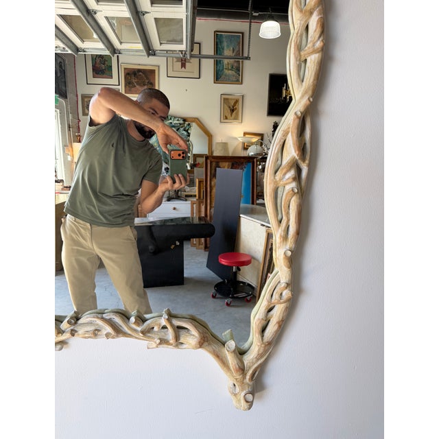 1970’s Italian Coastal Carved Branch - Faux Bois Wood Wall Mirror For Sale - Image 10 of 12