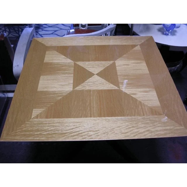 An outstanding table by Bryan Cox. Diamond patterned satinwood veneer on top. Sexy curving X base legs. Note that the...