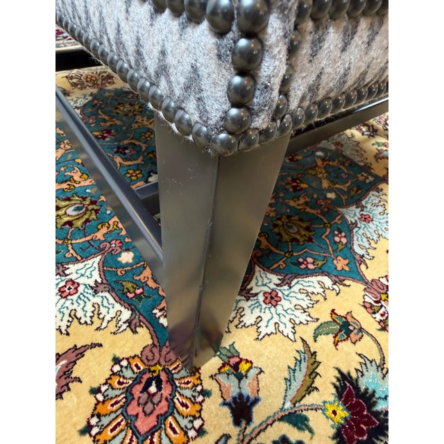 Gray Chevron Printed Wool Felt Wingback Chair For Sale - Image 8 of 12