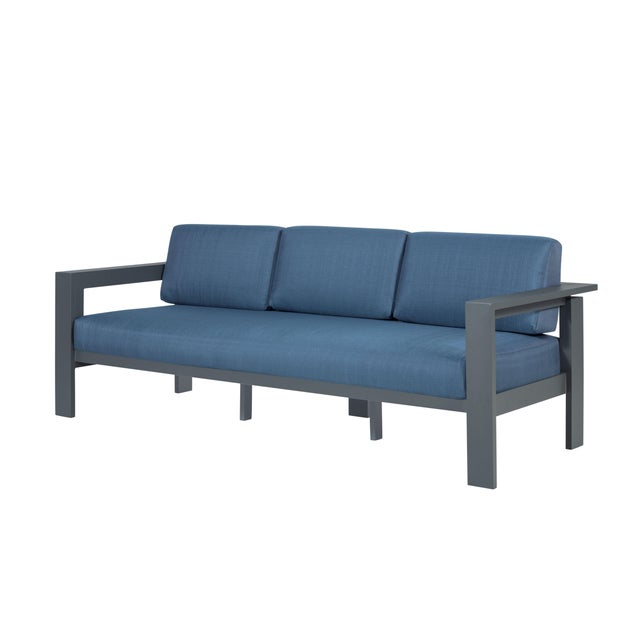 Sardinia Aluminum Frame Outdoor Sofa Set - Blue Cushions For Sale - Image 13 of 15