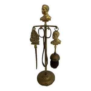 1930s Vintage Brass Edward VIII Fireplace Tool Set