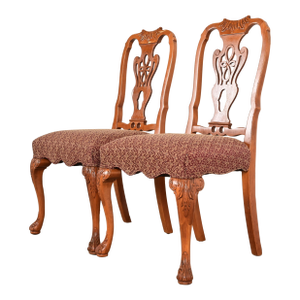 Romweber Antique Georgian Carved Walnut Side Chairs or Dining Chairs, Set of Four