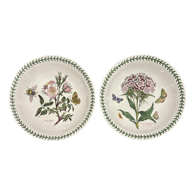 Portmeirion Botanic Garden Low Rim Soup / Pasta Bowls Floral / Flower / Botanical, a Set of 2 For Sale