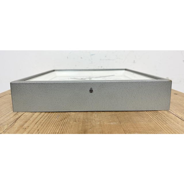 Industrial Grey Square Wall Clock from Pragotron, 1980s For Sale - Image 9 of 18