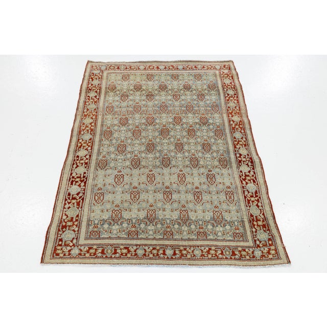 Indian 4x5 Antique North Indian Agra Rug - Pale Celadon & Rust Wool With Floral Motifs For Sale - Image 3 of 7