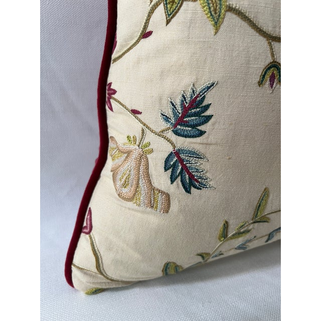 Textile Embroidered Floral 18” Feather/Down Pillows - A Pair For Sale - Image 7 of 8