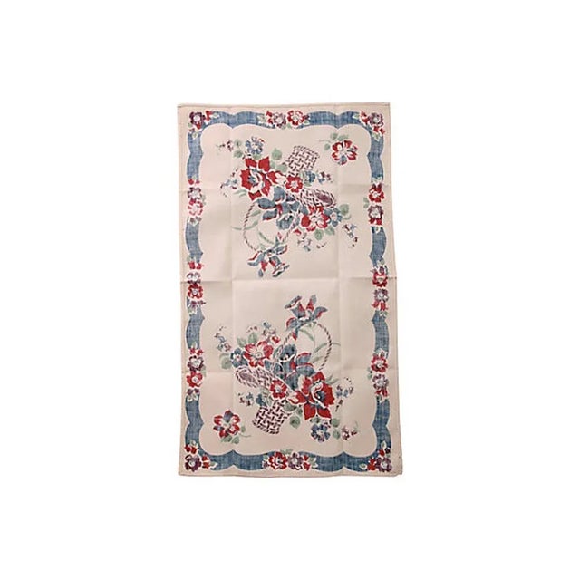 Farmhouse Vintage Flower Basket Tea Towel For Sale - Image 3 of 4
