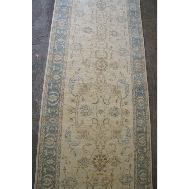 Blue Late 20th Century Turkish Style Traditional Floral Motif Rug Runner Staircase Blue & Beige 19' For Sale - Image 8 of 9