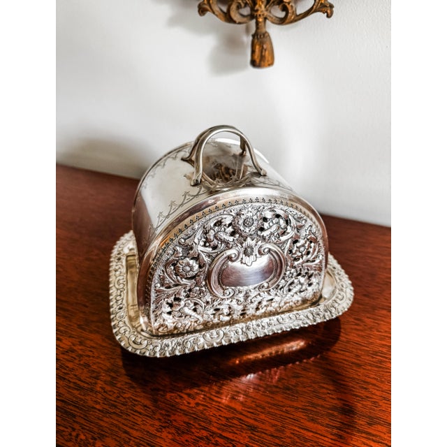 Exceptional and Rare Victorian English Silver Plate Cheese Dome & Tray With Repoussé Floral Decoration, Circa 1890 For Sale - Image 13 of 15