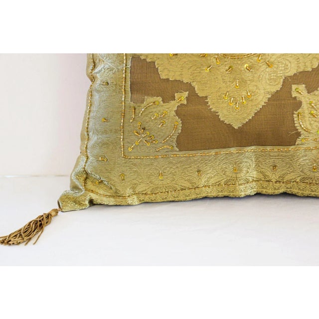 Gold Moorish Throw Pillows Embellished With Sequins and Beads a Pair For Sale - Image 10 of 13