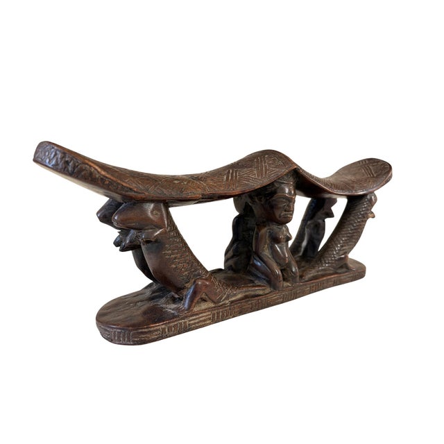 1980s Rare Find Vintage Chokwe Double Headrest Congo 15" For Sale - Image 5 of 8