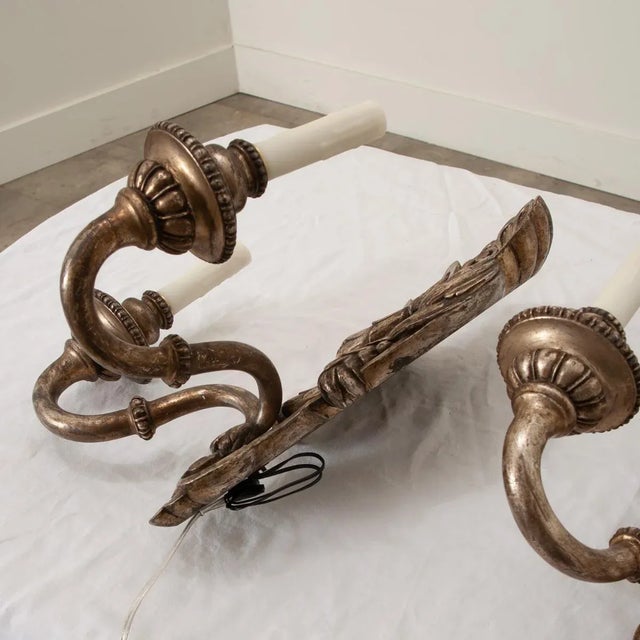 Brown French Early 20th Century Silver Gilt Wall Sconces - A Pair For Sale - Image 8 of 10